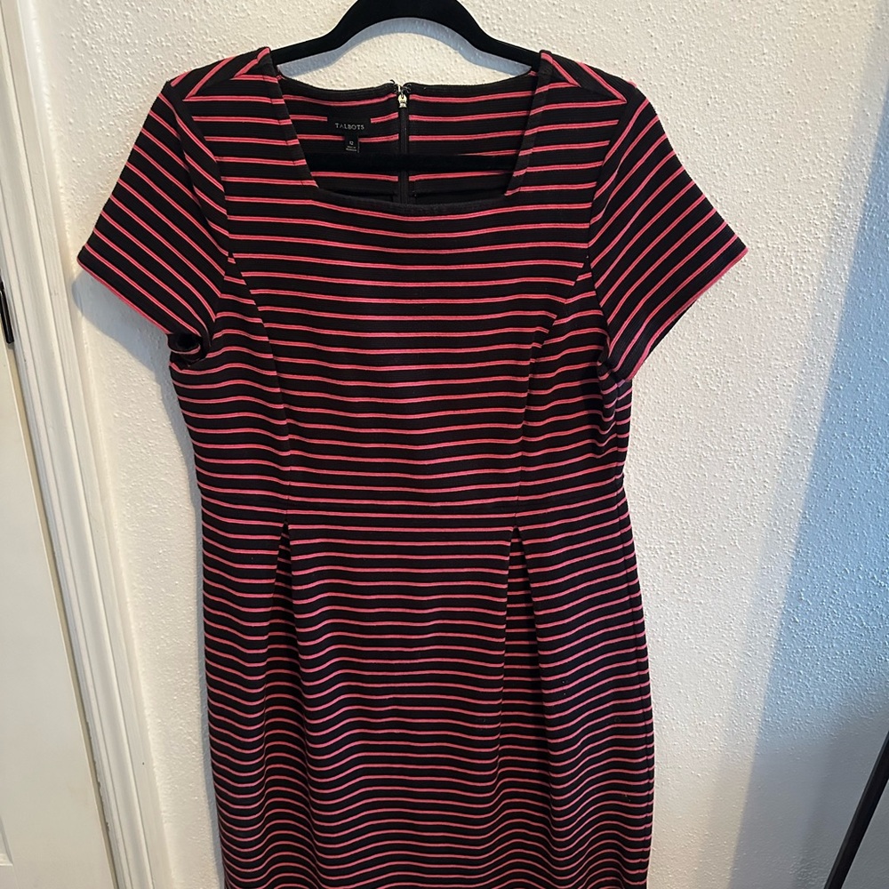 Talbots Pink & Black Striped Sheath Dress Size 12 – Classic Workwear Staple